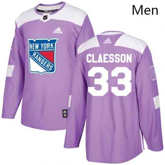 Mens Adidas New York Rangers 33 Fredrik Claesson Authentic Purple Fights Cancer Practice NHL Jersey
